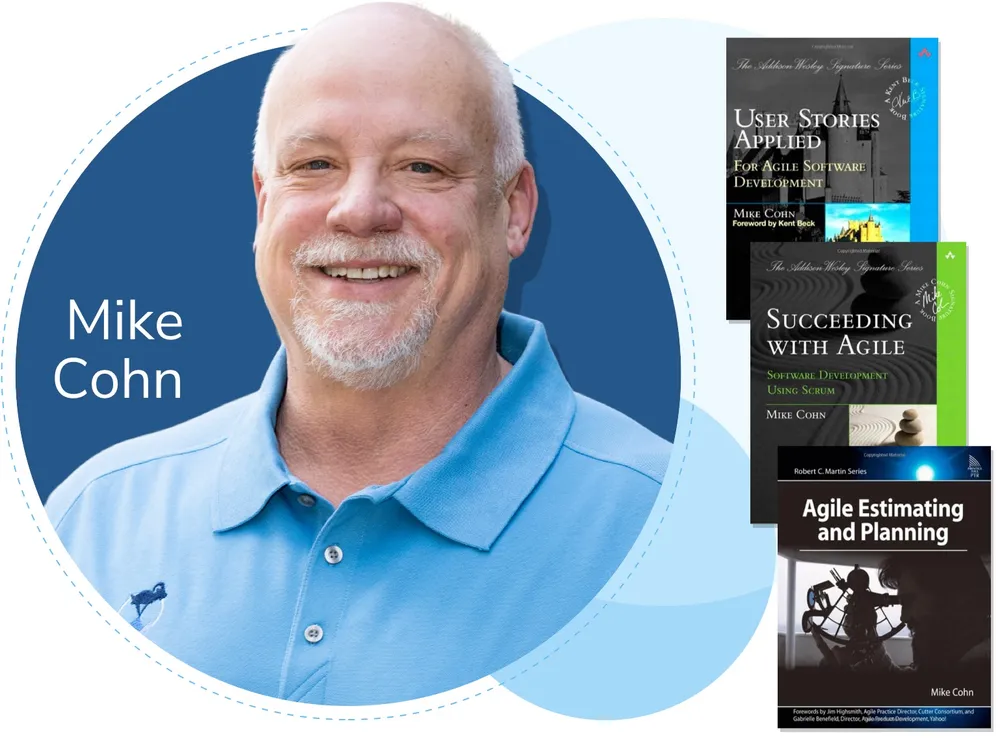 Mike Cohn with his books on agile and Scrum